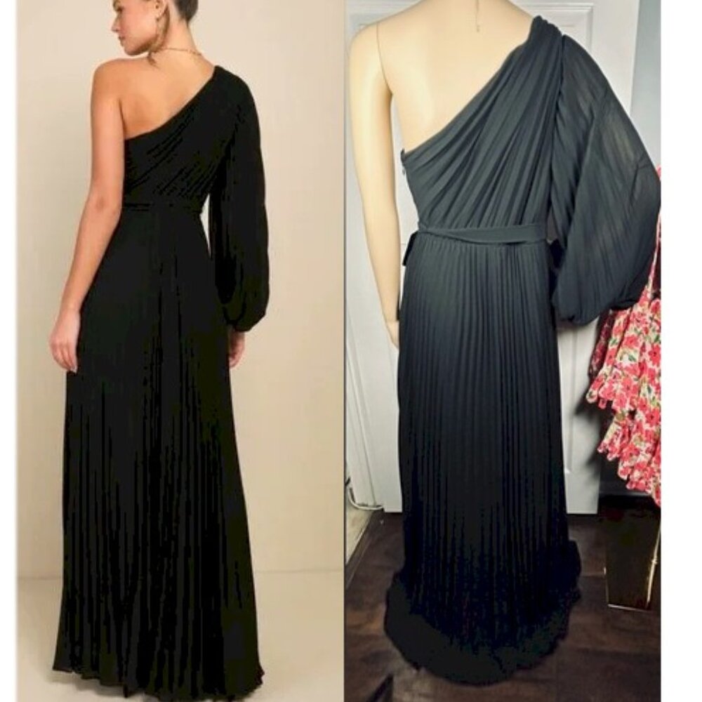 Lulus Divine Charm Black Pleated One-Shoulder Maxi Dress Size Medium - Picture 2 of 12